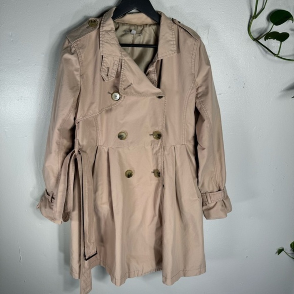 GAP beige trenchcoat belt pockets women small double breasted cotton nylon nude
